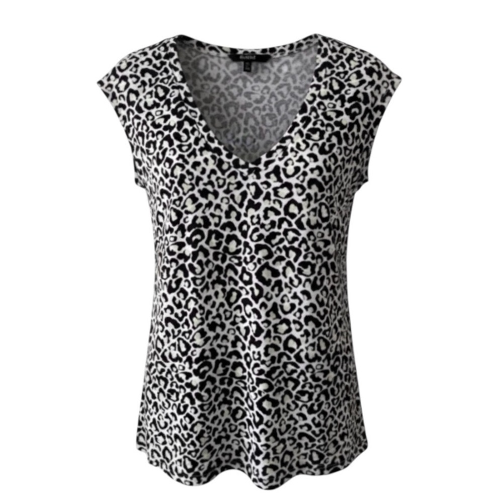Theory Black and White Leopard Print V-Neck Short Sleeve T-Shirt Size Small
